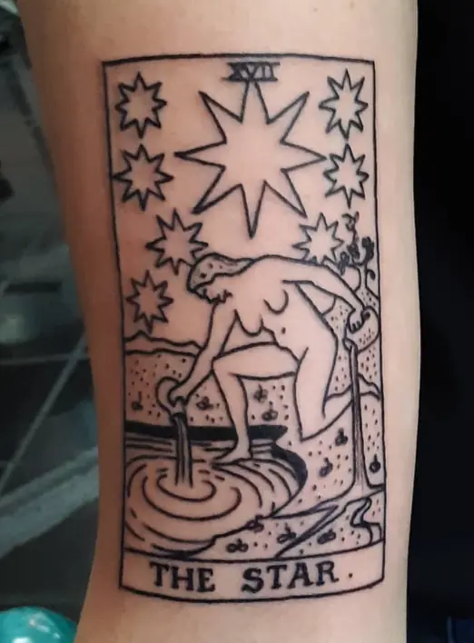Blackwork tattoo inspired by The Star tarot card